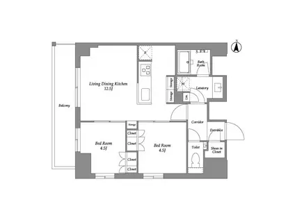 ウエリスアーバン住吉イースト(2LDK/10階)の間取り写真