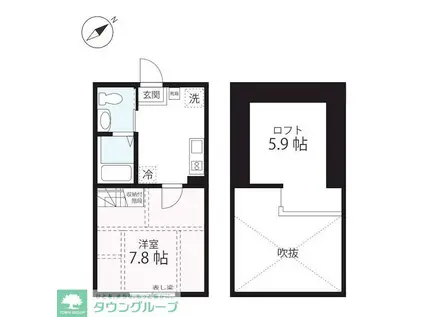 ハーミットクラブハウスMIX三ツ沢下町IIA号棟(1K/2階)の間取り写真