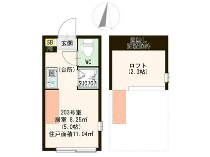 サンテラス小岩(ワンルーム/2階)の間取り写真