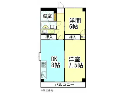 ピュアハイツ北方(2DK/2階)の間取り写真