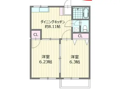 PRESTIGE(2LDK/2階)の間取り写真