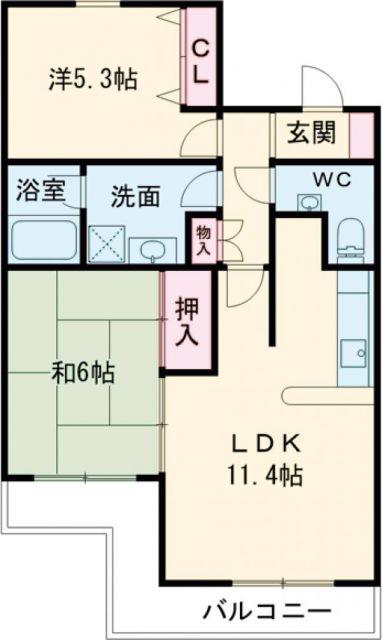 ランビニオン(2LDK/2階)の間取り写真