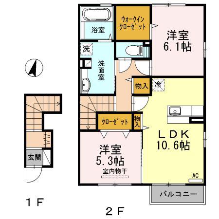 クローバーハウスB棟(2LDK/2階)の間取り写真
