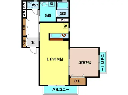 SHAMAISON中宮(1LDK/1階)の間取り写真