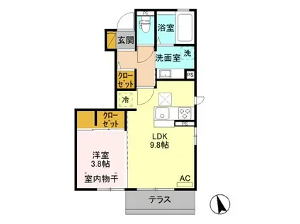 ウッドランド B(1LDK/1階)の間取り写真