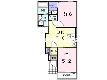 リヴィング牟佐(2DK/1階)の間取り写真
