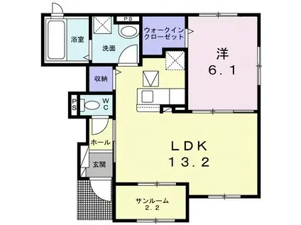 サンライズ別府II(1LDK/1階)の間取り写真