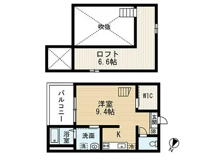 VEGA新富(1SK/2階)の間取り写真