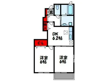 スウィートライフ野間C(2DK/1階)の間取り写真