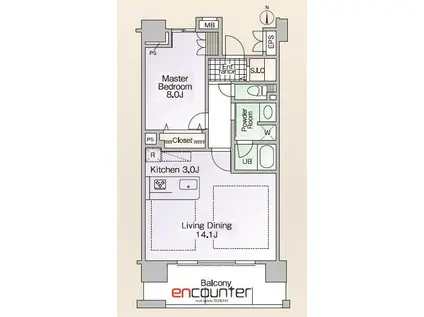 ロイヤルパークス新田(1LDK/9階)の間取り写真