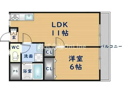 シャンブル・ド・吉田(1LDK/2階)の間取り写真