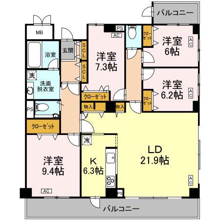 エレガントヴィラ(4LDK/5階)の間取り写真