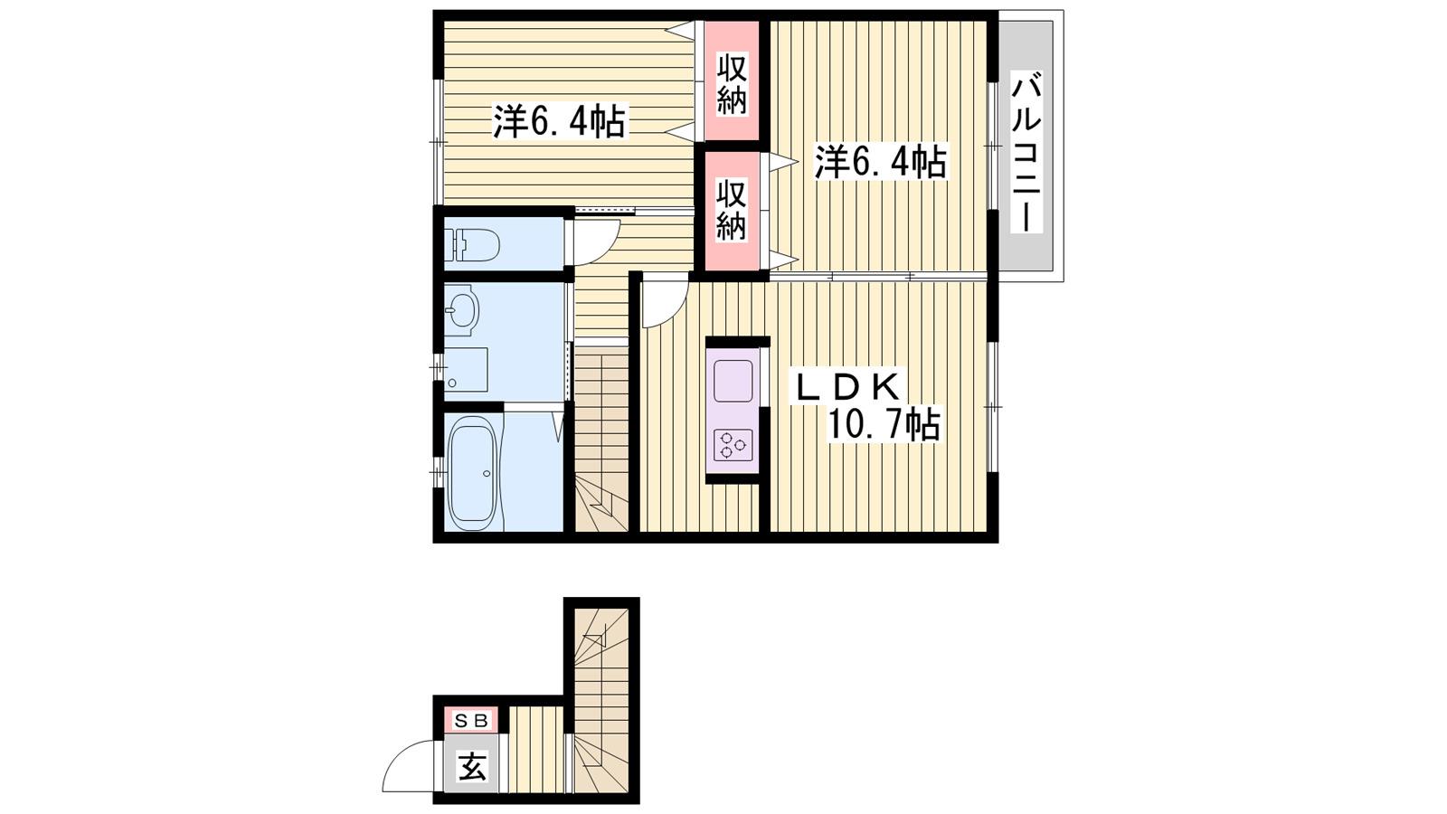 クレセール(2LDK/2階)の間取り写真