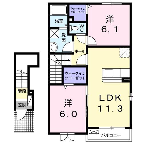 エルフトゥーロA棟(2LDK/2階)の間取り写真