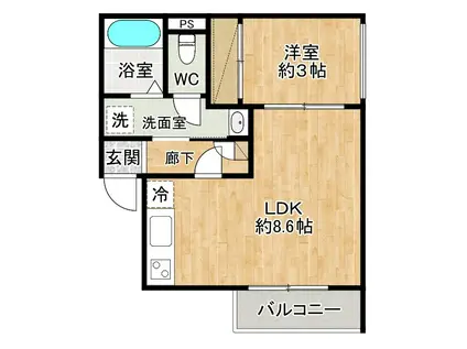 CALM下曽根(1LDK/2階)の間取り写真