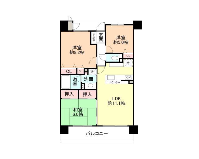 サーパス二口町702(3LDK/7階)の間取り写真