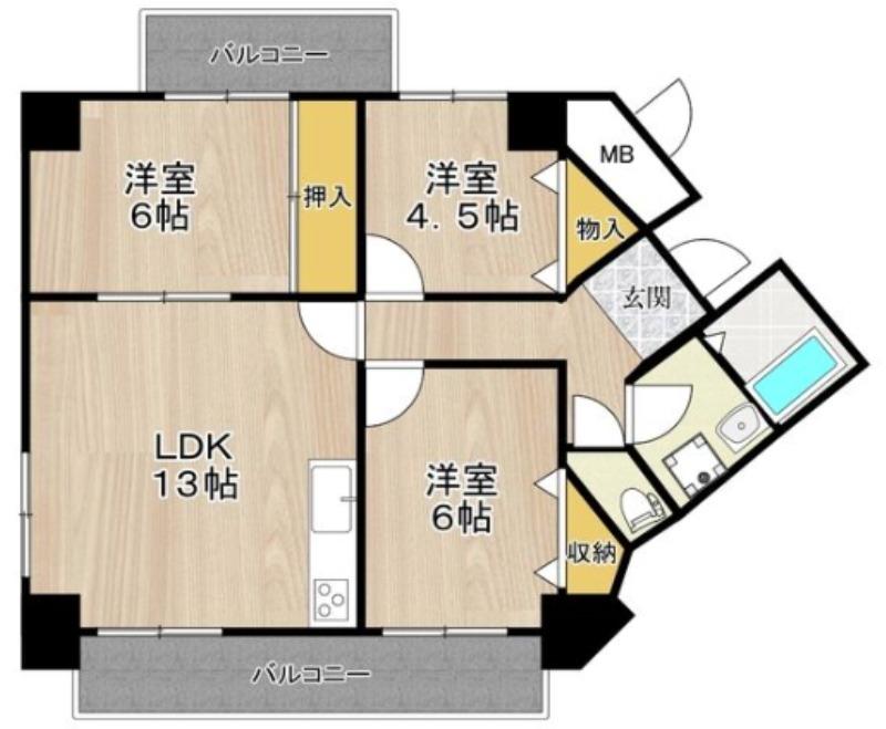 グランブルー宿屋町(3LDK/9階)の間取り写真