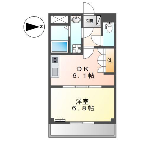 RIVERSIDE COURT(1DK/3階)の間取り写真
