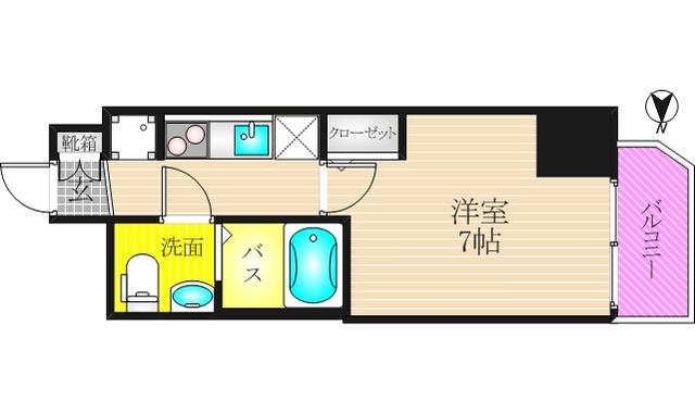 ラシュレエグゼ天王寺(1K/7階)の間取り写真
