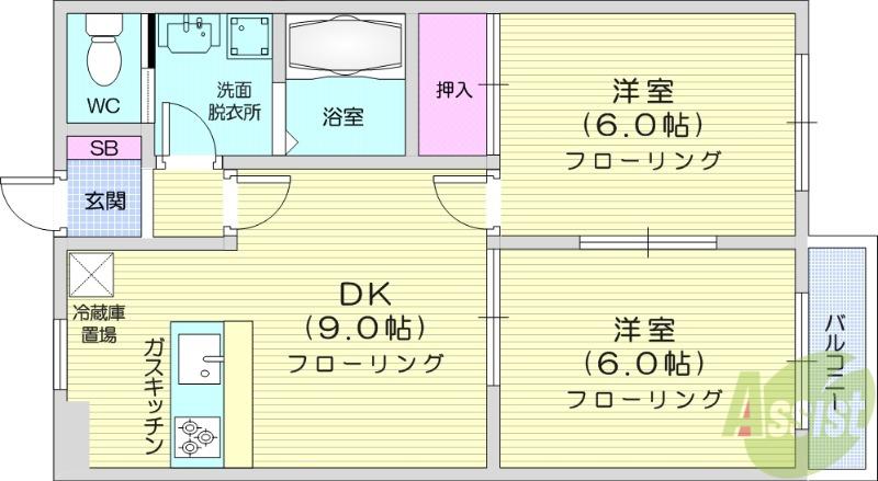 スプリングコートⅢ(2DK/2階)の間取り写真
