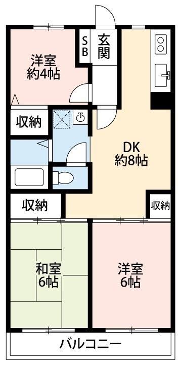 ベルデュール永野I(3DK/2階)の間取り写真