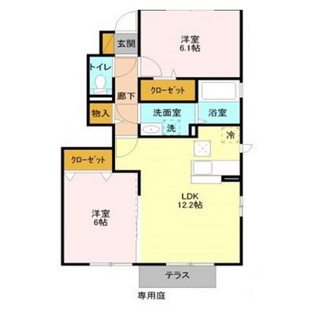 ヴァレンティーナ D(2LDK/1階)の間取り写真
