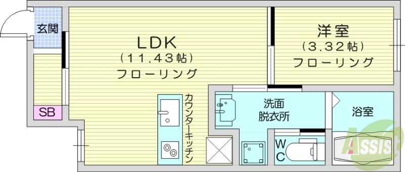 グランディオーサ八本松(1LDK/1階)の間取り写真