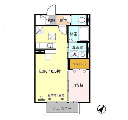 うらら・鞍月(1LDK/2階)の間取り写真