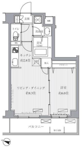 サニーリヴ北新横浜(1LDK/6階)の間取り写真