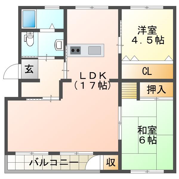 東垂水7号棟(2LDK/4階)の間取り写真