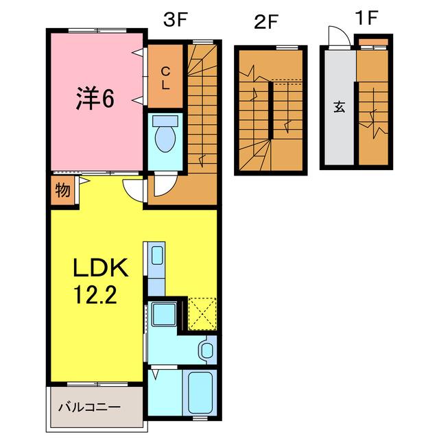 カノン フィオーレ(1LDK/3階)の間取り写真
