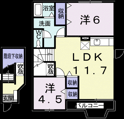 シャン・ド・フルール(2LDK/2階)の間取り写真