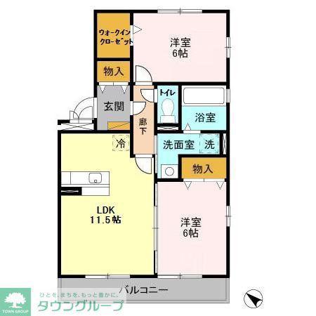 グランドソレイユA棟(2LDK/3階)の間取り写真