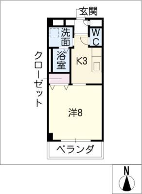 ラヴニール(1K/1階)の間取り写真