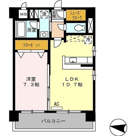 リビオン千代町(1LDK/3階)の間取り写真
