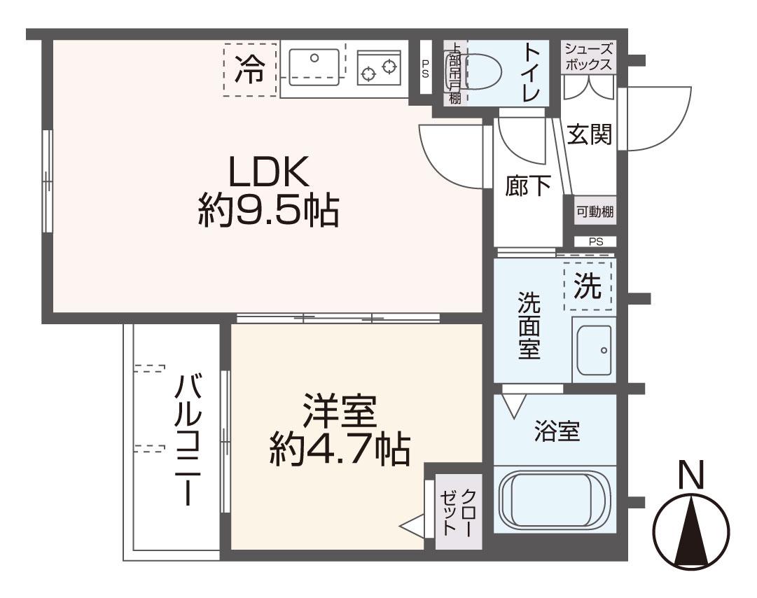 LOUIS APARTMENT 長瀬ノール(1LDK/1階)の間取り写真