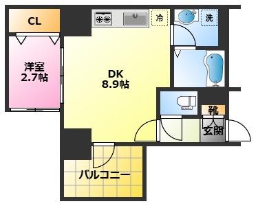 AZEST武蔵小杉(1DK/8階)の間取り写真
