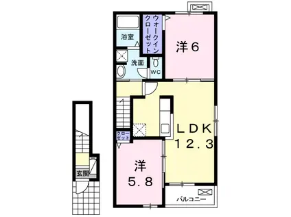 クオーレI(2LDK/2階)の間取り写真