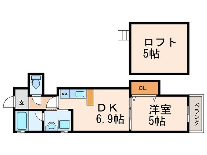 クレアトゥール戸畑(1DK/2階)の間取り写真
