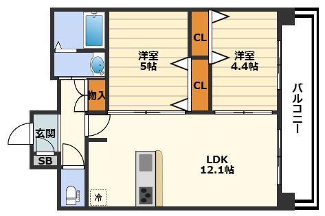 プレサンス京橋GEEN YARDアルミラ(2LDK/7階)の間取り写真