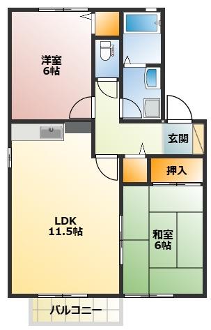 パークサイド上矢部B(2LDK/2階)の間取り写真