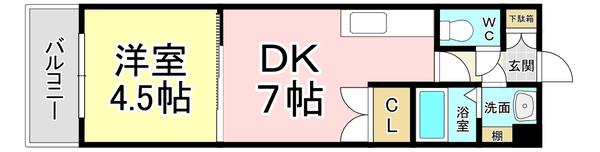 リッツ霧ヶ丘(1DK/4階)の間取り写真