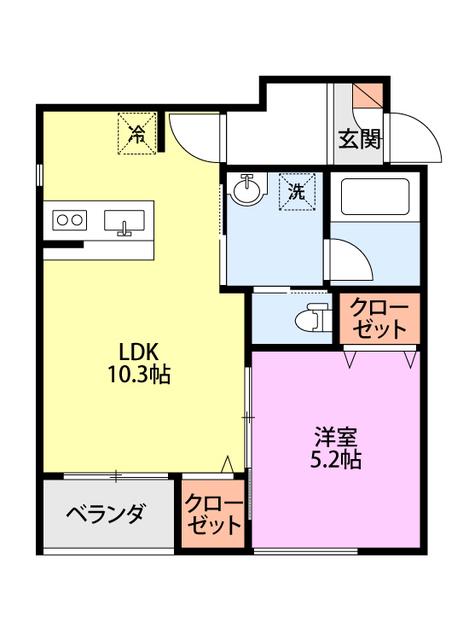 COMMON北葉町(1LDK/2階)の間取り写真