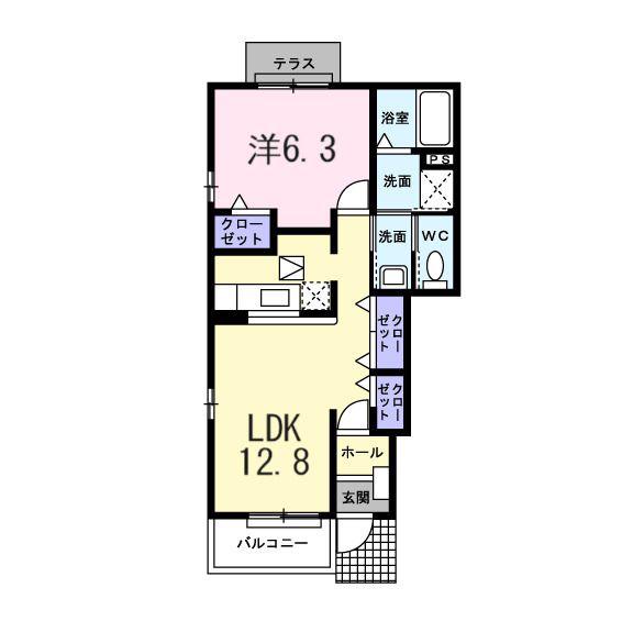 メゾン川勝I(1LDK/1階)の間取り写真