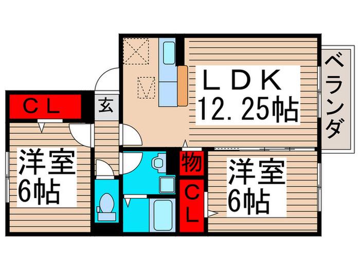 セントアンドリュースA棟(2LDK/1階)の間取り写真