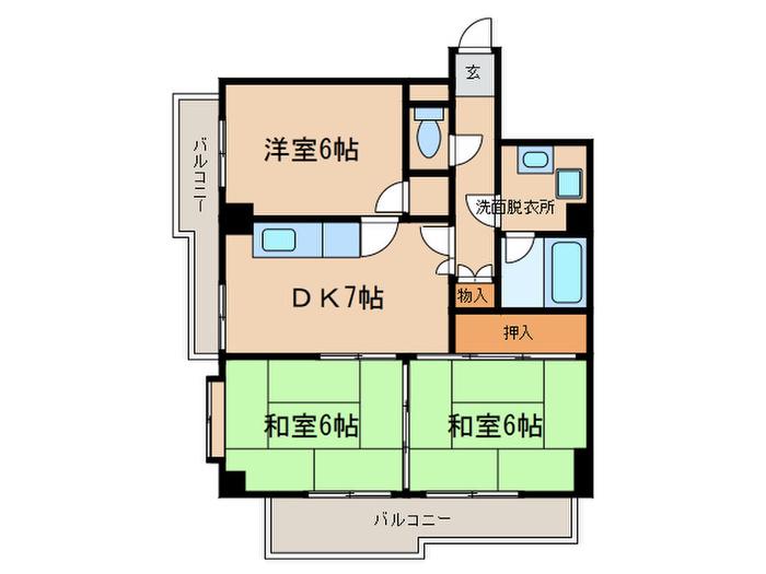 山八第二ビル(3DK/3階)の間取り写真