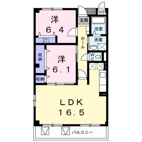 プレステージコートファミーユ館(2LDK/2階)の間取り写真