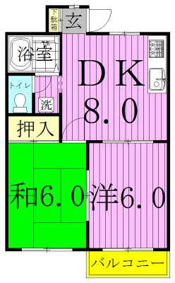 モンシェリー第二花島(2DK/2階)の間取り写真