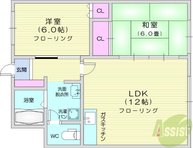 ラ ン ド マ ー ク 3 1 1 0(2LDK/1階)の間取り写真