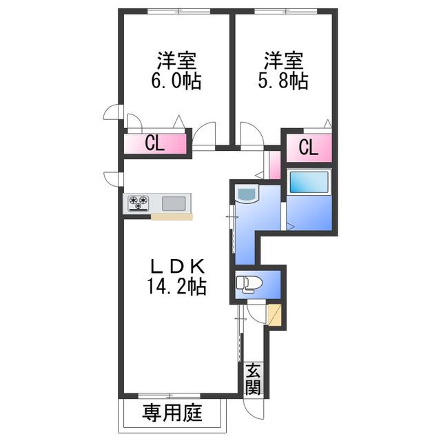 シャーメゾン日方(2LDK/2階)の間取り写真